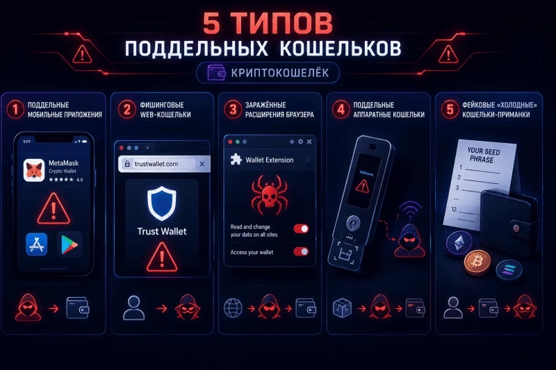 Фейковые криптокошельки — как работают, признаки подделки и защита в 2026.